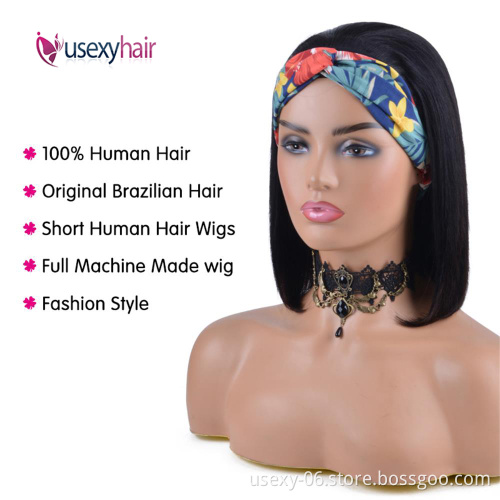 Top Selling New Arrival Human Hair Bob Wigs With Headband Cheap Machine Made Non Lace Wig Headband Wigs On Sale